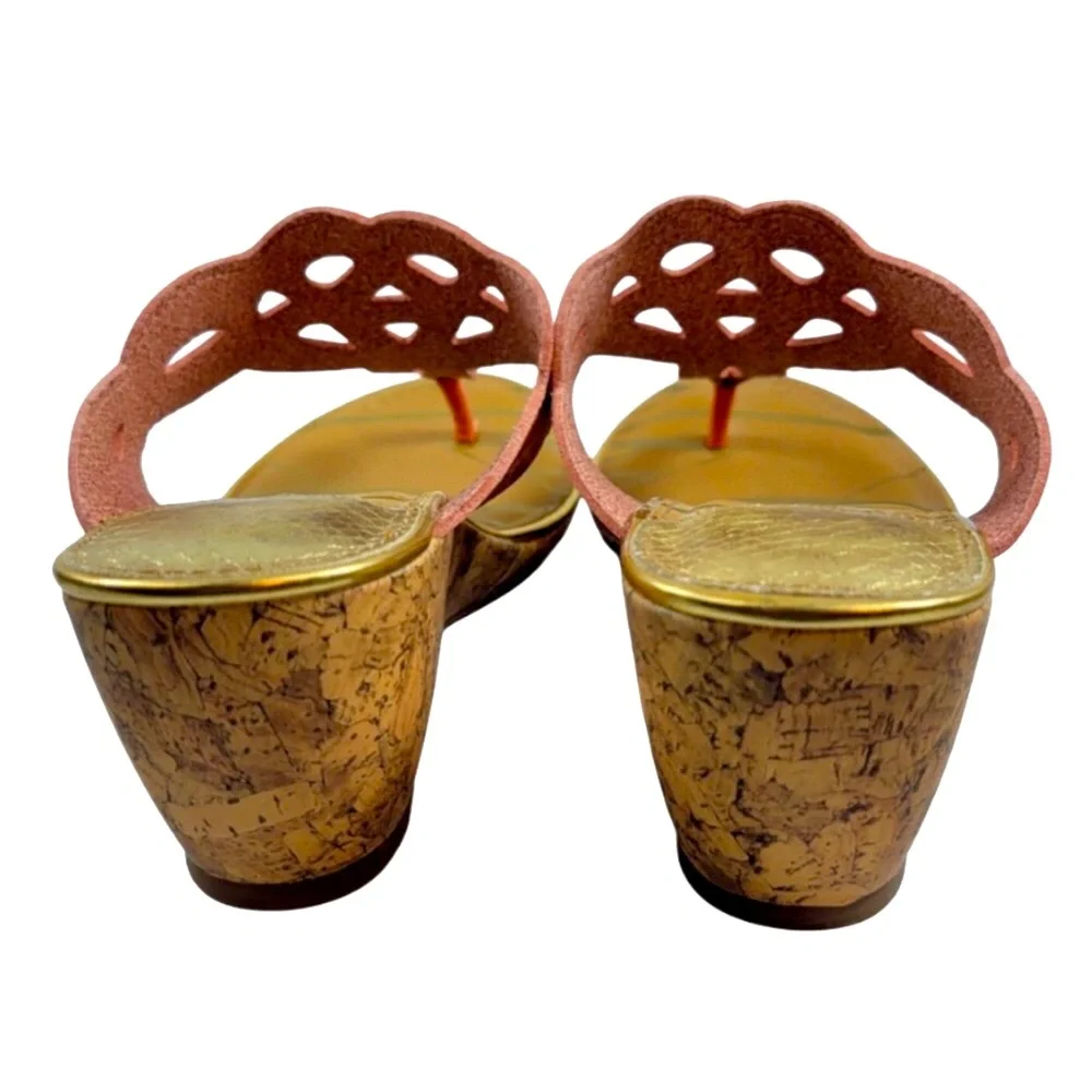 Sam & Libby Tan Cut Out  Wedge Thong Sandals Size 8.5